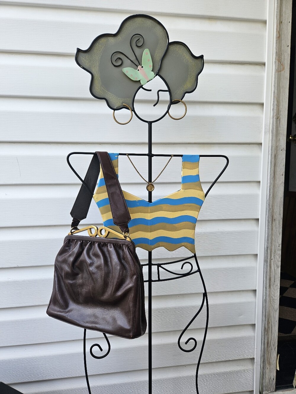 Vintage Brown Leather Frame-Top Handbag